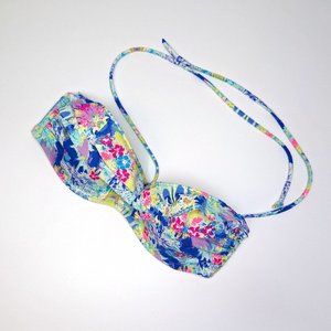 Victoria's Secret VS Blue Yellow Ruffled Floral Swimsuit Bra Top Cute Size 32C